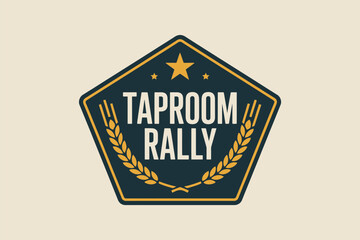 Obraz premium Taproom rally emblem with star and wheat stalks in a dark blue and gold pentagon shape on a cream background