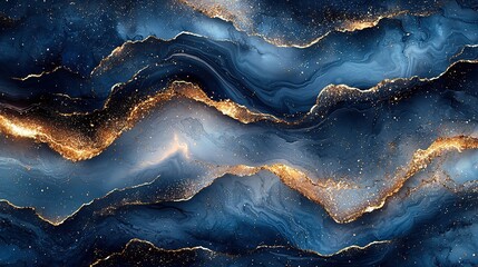 Abstract Blue Gold Fluid Marble Texture Luxurious Elegant Design Background Wallpaper Magazine Cover Artwork Poster Packaging Print
