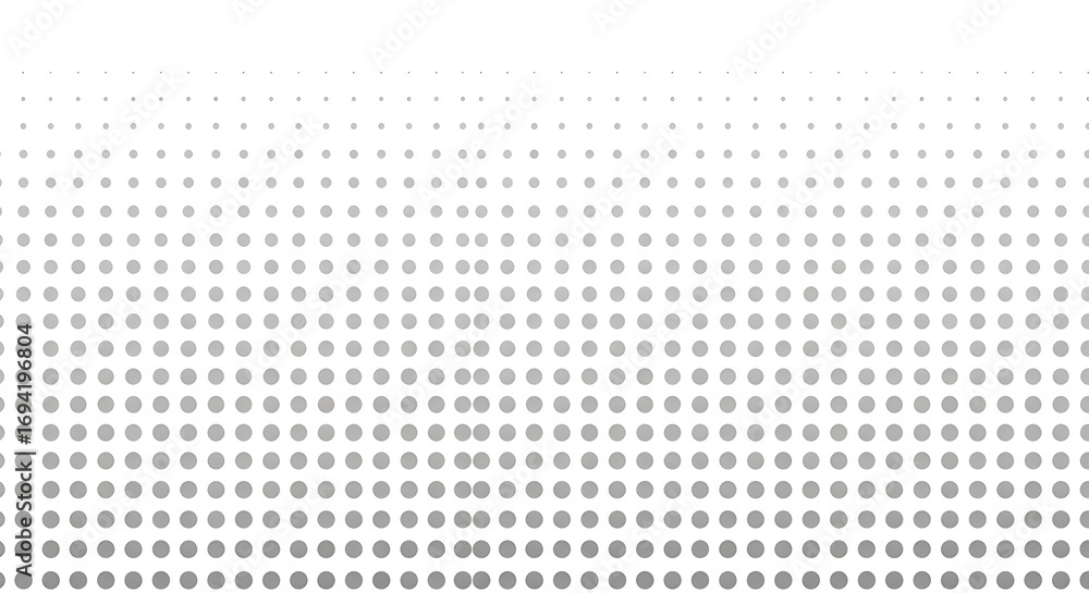 Poster a geometric pattern of evenly spaced, gray circles, fading from dark to light gray, creates an elega