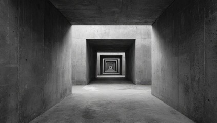 Gray concrete tunnel perspective
