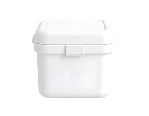 Empty White Square Plastic Storage Container with Lid and Secure Latch on Black Background