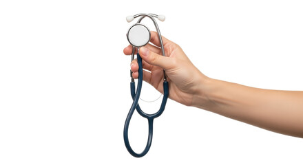 a hand offering a stethoscope symbol of care, healing, and medical expertise, isolated on transparent background