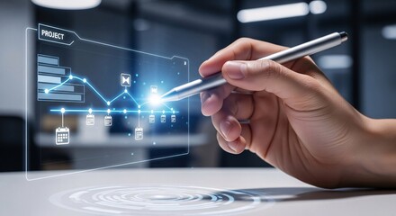 Hand with Stylus Managing Digital Project Timeline