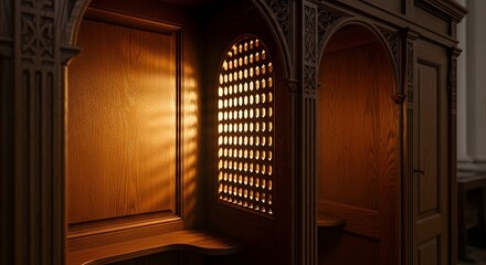 Catholic confession booth with holy light