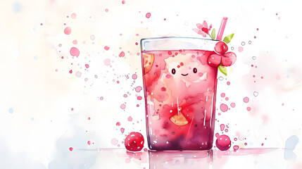 watercolor painting kawaii cute fruit punch