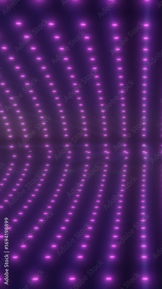 Poster an array of glowing purple dots arranged in rows, creating an abstract, futuristic pattern