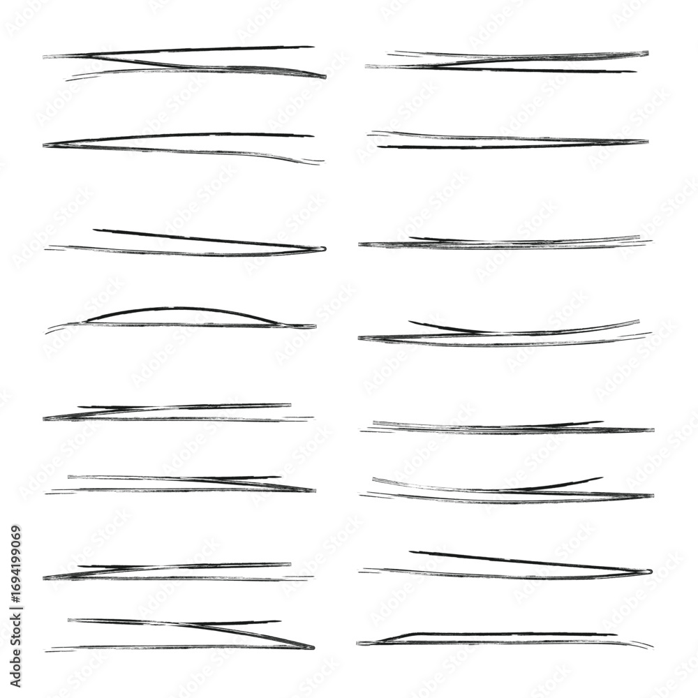Poster brush stroke vector set hand drawn underlines strikethrough doodle lines calligraphic ink stroke set