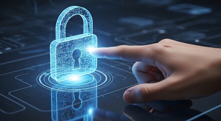 Hand Touching Digital Padlock Hologram