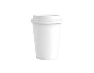 White disposable coffee cup with a lid, isolated on a clean black background.