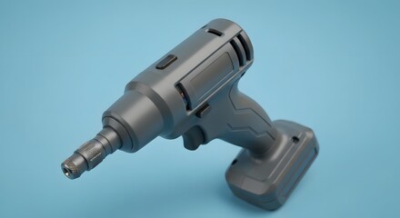 A sleek gray cordless power drill isolated on a vibrant blue background, representing modern tools for construction, repair, and DIY projects