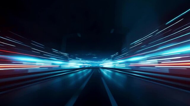 Hyperspeed Drive Through a Futuristic City with Light Trails