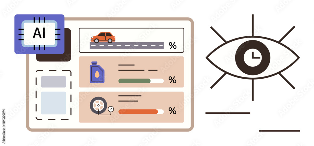 Aufkleber ai processor analyzing road data, graphs, eye icon with clock. ideal for analytics, ai, automation, 