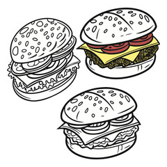 A delicious fast food set illustration with a hamburger, fries, and a drink
