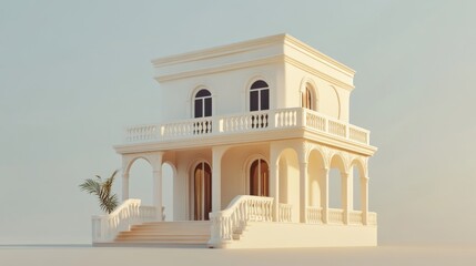 Elegant two-story neoclassical building with arched openings and refined architectural details