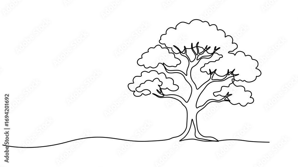Poster tree sketch, one line drawing animation. video clip with alpha channel, animation of one line drawin