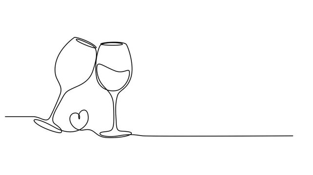 animation, continuous one line drawing. Wine glass. Vector illustration, Animation of a single line drawing of a wine glass. Continuous contour movement of a wine glass. Continuous video with one line
