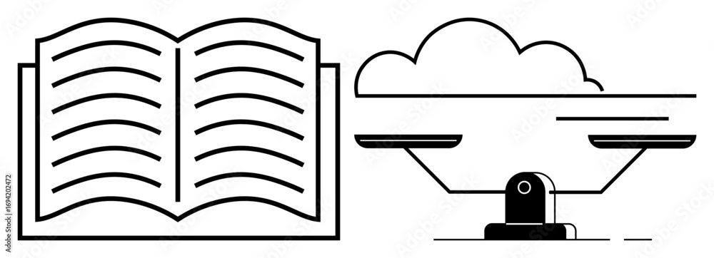 Aufkleber open book balanced with cloud on scales symbolizing harmony between knowledge and technology. ideal 