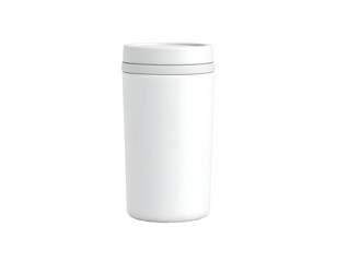 Minimalist blank white insulated tumbler or reusable bottle with lid, isolated on a black background.
