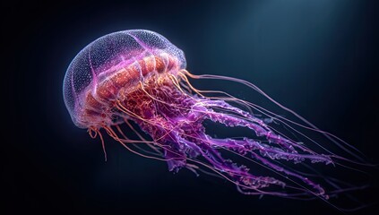 Glowing jellyfish in deep sea