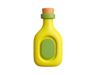 3D Minimalist Yellow Bottle Icon with Green Label and Cork Stopper