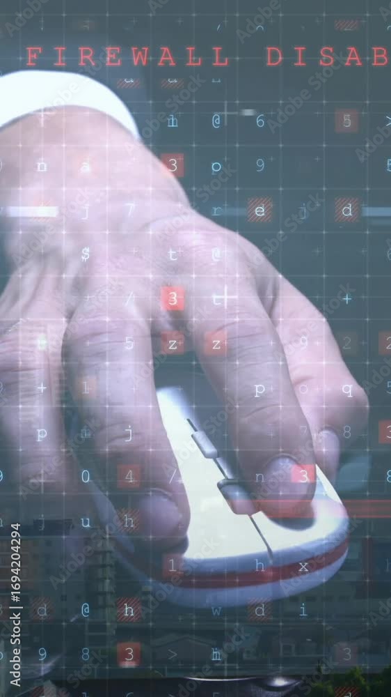 Aufkleber hand using computer mouse over cybersecurity threat detection animation