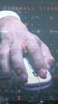 Hand using computer mouse over cybersecurity threat detection animation