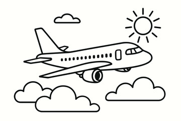 Vector Illustration of an Airplane Flying Above Clouds