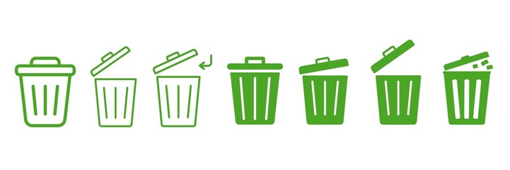 Set of green trah bin icons, recycling icons, recycle icons, earth saving, 