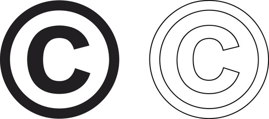 Copyright symbol vector illustration with bold solid design and outlined style, representing intellectual property, copyright protection, legal rights, ownership, publishing, and creative security