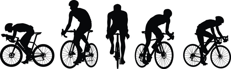 Obraz premium Cyclist silhouette illustration set of people riding bicycles, sports training, competition racing, fitness exercise, healthy lifestyle, outdoor activity vector design