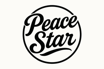 Peace Star bold vintage calligraphy smooth curves balanced composition clear readable letters consistent style none circular frame composition clean white background vector look high.