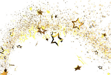 Sparkling golden stars burst on white background. Perfect for celebration, holiday, and festive designs. Add magic to your projects!