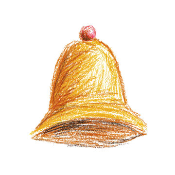 Naive Golden Bell Crayon Drawing with Pink Top on Black Background