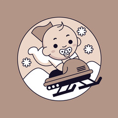 Cute Baby Sledding Vector Illustration in Winter Theme.