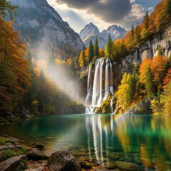 waterfall in autumn forest