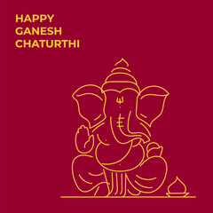 Happy Ganesh Chaturthi Vector Illustration in Red Gold colors.