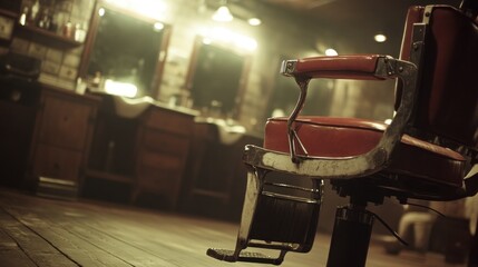 Vintage barber shop scene: Classic chair and mirrored stations create timeless appeal