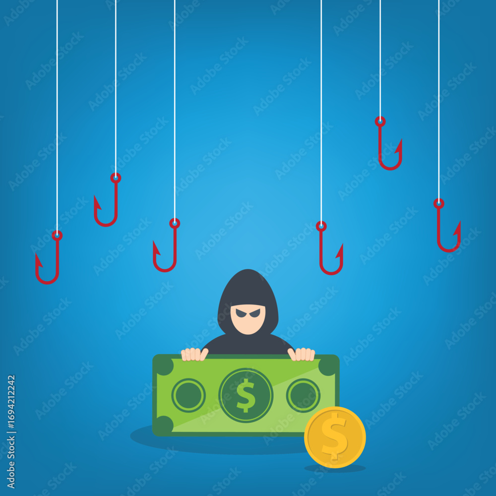 Poster hacker stealing money. hacking concept.