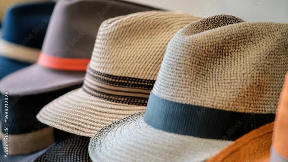 Aufkleber a collection of hats arranged neatly on a table surface, ideal for commercial or editorial use