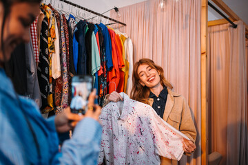 Fashion Shopping with Friends Capturing Stylish Moments Together in the Boutique