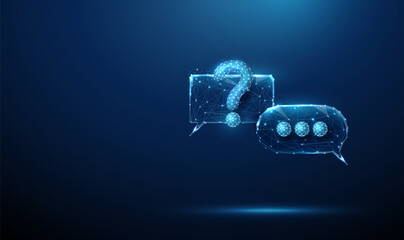 Speech bubbles with question mark and ellipsis. Conversation, inquiry, clarification, problem-solving, chatbot interaction, technical support concept.