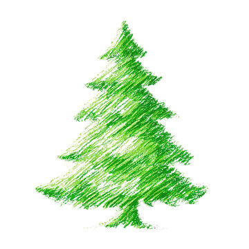 Cute Hand Drawn Green Christmas Tree Doodle in Crayon Style