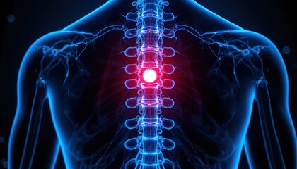 Explore the spinal anatomy with illuminated pain point, perfect for medical education and health awareness