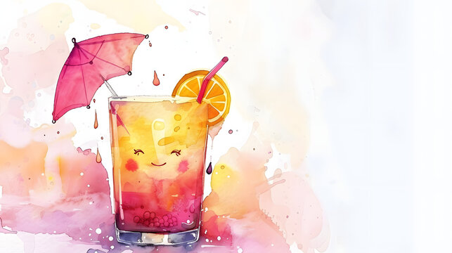 watercolor painting kawaii cute mocktail glass