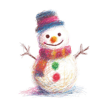 Adorable Colorful Scribble Crayon Snowman for a Cheerful Winter Holiday