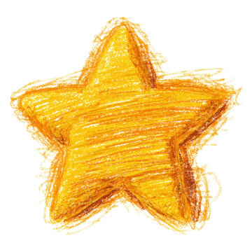 Cute Kids Yellow Christmas Star Crayon Doodle on Black Background