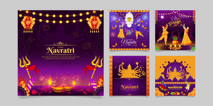 Vector illustration of Happy Navratri social media template for festive greetings digital promotions