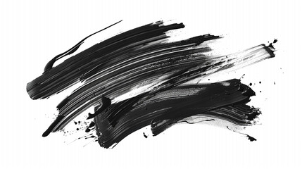 Bold black brush strokes spread dynamically across a white canvas, symbolizing raw creativity, minimalism, artistic freedom, abstract expression, and the powerful contrast of simplicity meeting intens