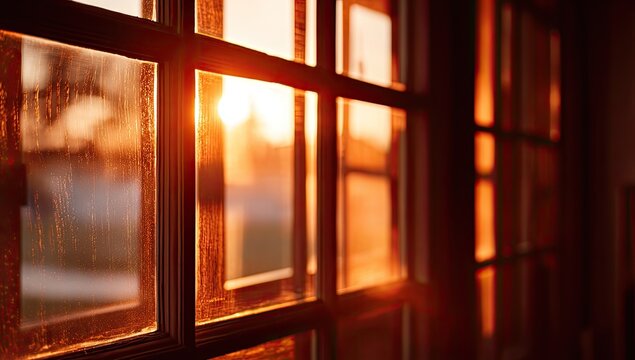 Golden sunset through a wooden window