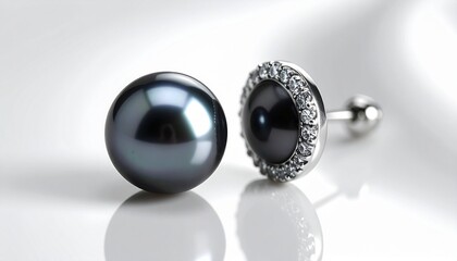 Round Black Pearl Loose with Diamond Studded Black Pearl Earring Showcasing Side by Side